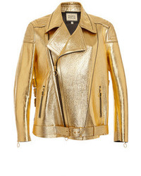 Fausto Puglisi Gold Leather Moto Jacket Gold