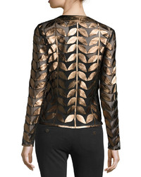 Neiman Marcus Metallic Leather Leaf Mesh Combo Jacket