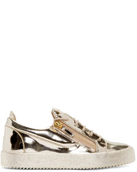 Gold Leather Low Top Sneakers