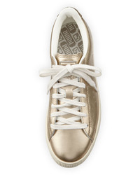 Puma Basket Classic Citi Metallic Low Top Sneaker Silver Goldwhisper White