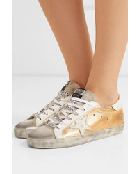 Golden Goose Distressed Metallic Textured Leather And Suede Sneakers