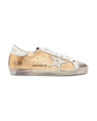 Golden Goose Distressed Metallic Textured Leather And Suede Sneakers