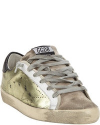 Golden Goose Distressed Superstar Sneakers Gold