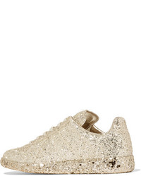Maison Margiela Glittered Leather Sneakers Gold