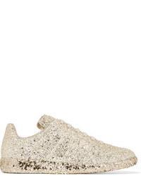 Maison Margiela Glittered Leather Sneakers Gold