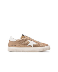 Golden Goose Deluxe Brand Gold Glitter May Leather Sneakers