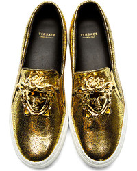 Versace Gold Medusa Slip On Shoes