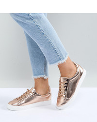 Lost Ink Wide Fit Gold Metallic Trainers