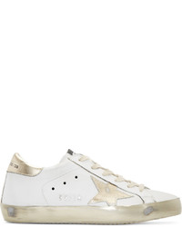 Golden Goose Deluxe Brand Golden Goose White And Gold Superstar Sneakers
