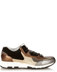 Lanvin Metallic Leather And Suede Trainers