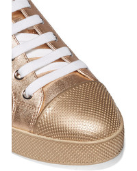Prada Metallic Textured Leather Sneakers Gold