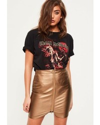 Missguided Bronze Faux Leather Zip Through Curve Detail Mini Skirt
