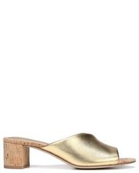 Diane von Furstenberg Faleria Metallic Leather Cork Block Heel Mules