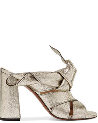 Chloé Knotted Metallic Textured Leather Mules Gold