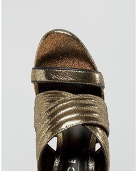 Office Sierra Gold Cracked Leather Heeled Mules