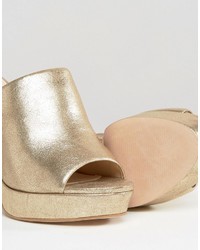 Office Syrup Gold Leather Platform Heeled Mules