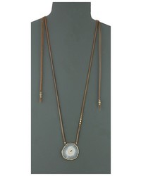 Chan Luu 18k Gold Plated Sterling Silver Necklace On Leather W Solar Quartz Stone Necklace
