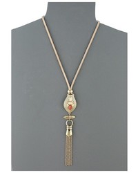 Lucky Brand Leather And Coral Long Necklace Necklace