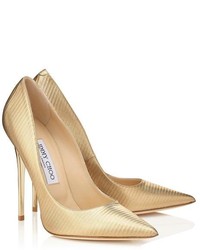 Jimmy Choo Anouk Metallic Embossed Striped Leather Pointy Toe Pumps