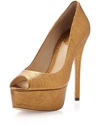 Brian Atwood B By Bambola Foil Platform Pump Gold