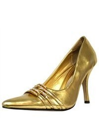 DbDk Metallic Gold Dressy Pumps With Rhinestone Trim Shoe Size 7