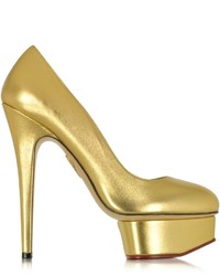 Charlotte Olympia Dolly Gold Metallic Leather Covered Platform Pump
