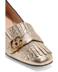 Gucci Fringed Metallic Cracked Leather Pumps Gold