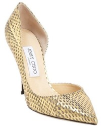 Jimmy Choo Gold Leather Willis Pointed Toe Pumps