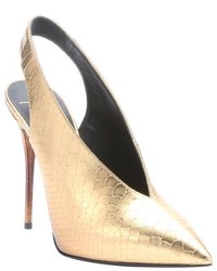 Giuseppe Zanotti Gold Scaled Leather Yvette Pointed Toe Slingback Heels