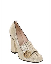 Gucci 105mm Marmont Gg Metallic Leather Pumps