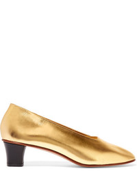 Martiniano High Glove Metallic Leather Pumps Gold
