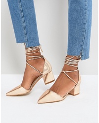 RAID Lucky Gold Ankle Tie Block Heeled Shoes