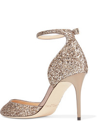 Jimmy Choo Lucy 85 Glittered Leather Pumps Gold