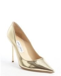 Jimmy Choo Metallic Gold Patent Leather Abel Pointed Toe Pumps