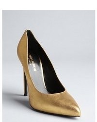 Saint Laurent Metallic Gold Textured Leather Pointed Toe Pumps