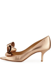 RED Valentino Metallic Leather Pump With Bow Light Brown