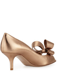 RED Valentino Metallic Leather Pump With Bow Light Brown