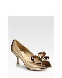 Valentino Couture Metallic Leather Bow Pumps Bronze