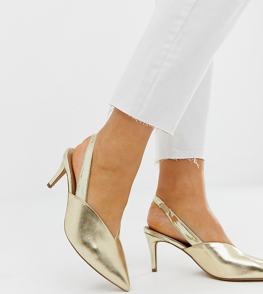 ASOS DESIGN Wide Fit Savannah Slingback Heels In Gold Mix, $20 | Asos | Lookastic