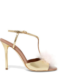 Malone Souliers Betsy Cashmere And Metallic Leather Sandals Gold