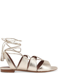 Tabitha Simmons Cruz Lace Up Metallic Leather Sandals Gold