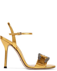 Gucci Dionysus Metallic Leather Sandals Gold