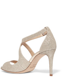 Jimmy Choo Emily Glittered Leather Sandals Platinum