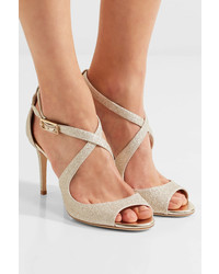 Jimmy Choo Emily Glittered Leather Sandals Platinum