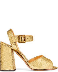 Charlotte Olympia Emma Glittered Leather Sandals Gold