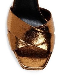 Saint Laurent Farrah Metallic Leather Platform Ankle Strap Sandals
