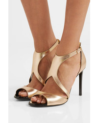 Lanvin Harnais Metallic Leather And Patent Leather Sandals Gold