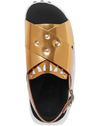 Marni Laser Cut Metallic Leather Sandals Gold
