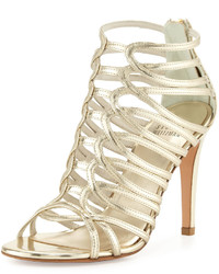 Stuart Weitzman Loops Leather Strappy Cage Sandal Pale Gold
