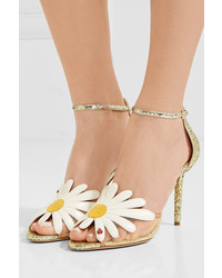 Charlotte Olympia Margherite Appliqud Mesh And Glittered Leather Sandals Gold